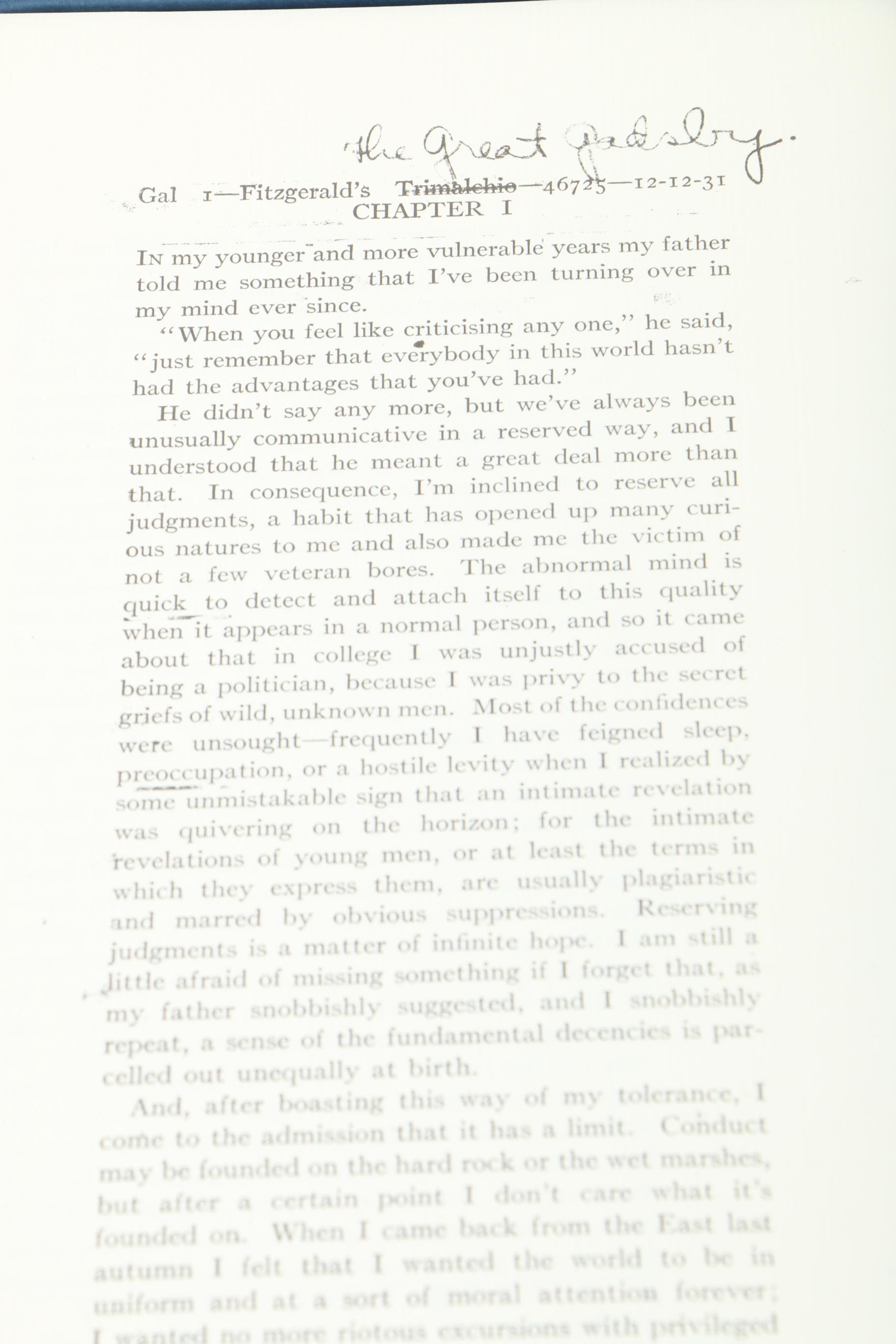 Limited Edition "Trimalchio" Facsimile Gallery Proofs of the Rough Draft of "The Great Gatsby"