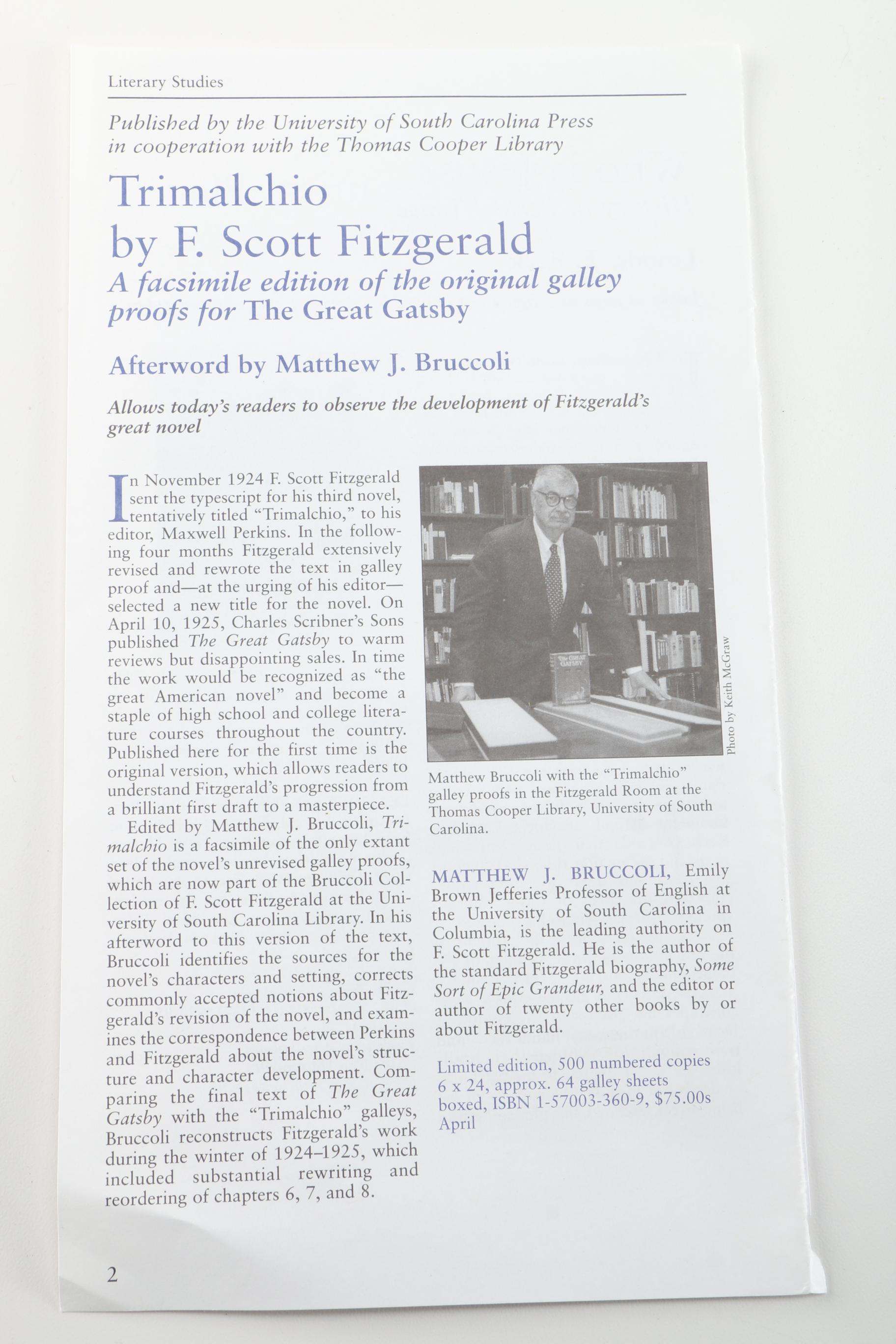 Limited Edition "Trimalchio" Facsimile Gallery Proofs of the Rough Draft of "The Great Gatsby"