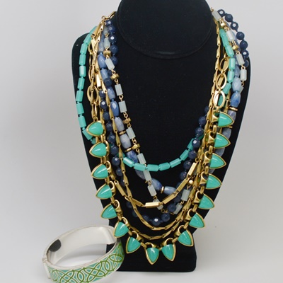 Stella & Dot Gold Tone Multi-Strand Bead Statement Necklace and Bracelet