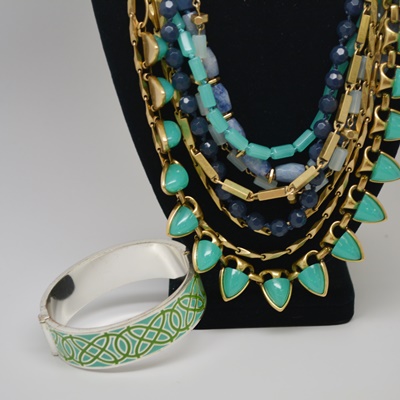 Stella & Dot Gold Tone Multi-Strand Bead Statement Necklace and Bracelet