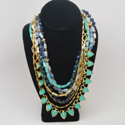 Stella & Dot Gold Tone Multi-Strand Bead Statement Necklace and Bracelet