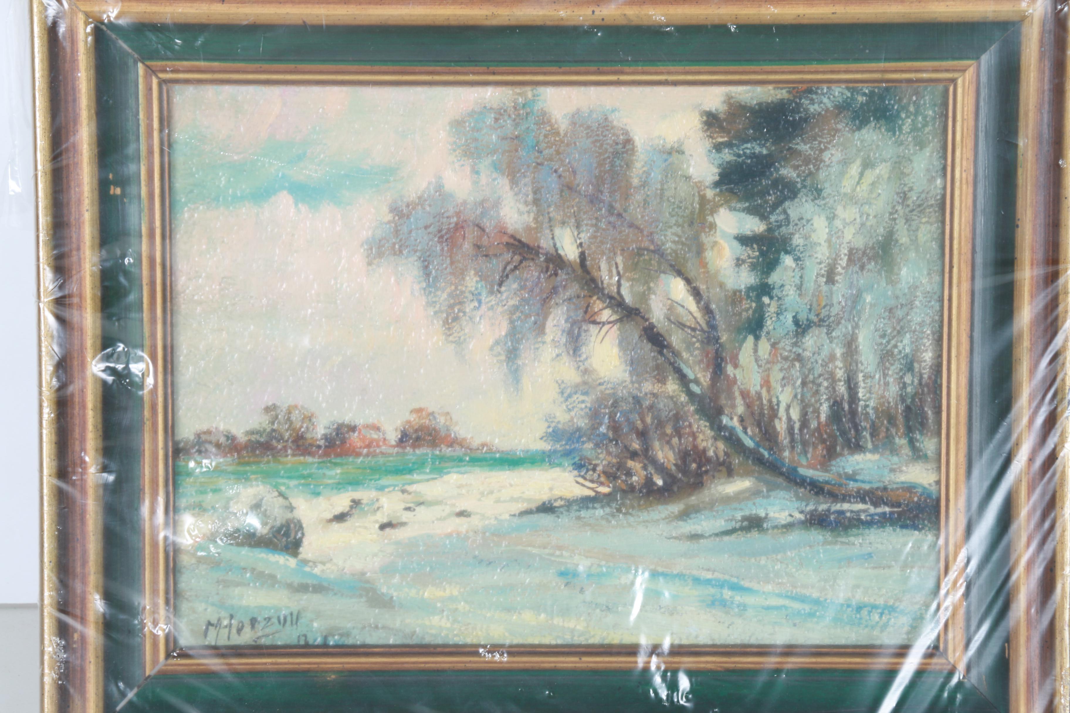 Oil on Canvas Lakeside Landscape by Max Herzog