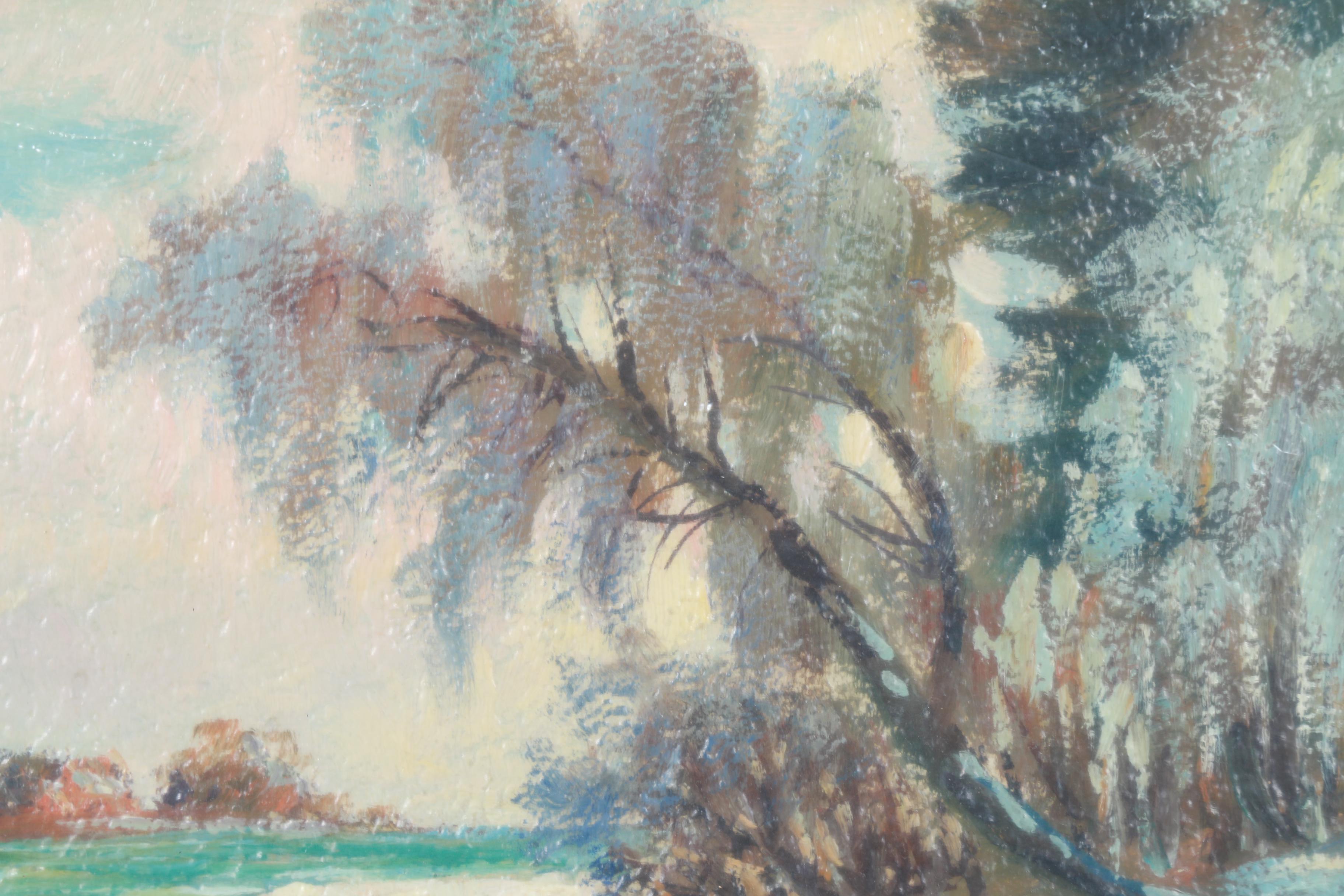 Oil on Canvas Lakeside Landscape by Max Herzog