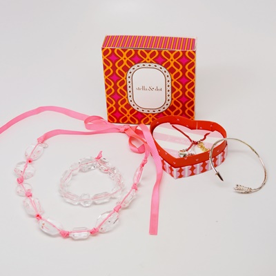 Stella & Dot Clear Bead and Pink Cord Necklace and Bracelet Set and Other