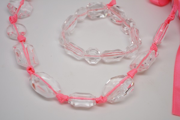Stella & Dot Clear Bead and Pink Cord Necklace and Bracelet Set and Other