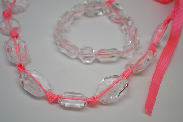 Stella & Dot Clear Bead and Pink Cord Necklace and Bracelet Set and Other