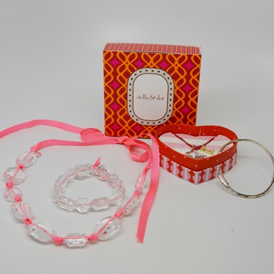 Stella & Dot Clear Bead and Pink Cord Necklace and Bracelet Set and Other