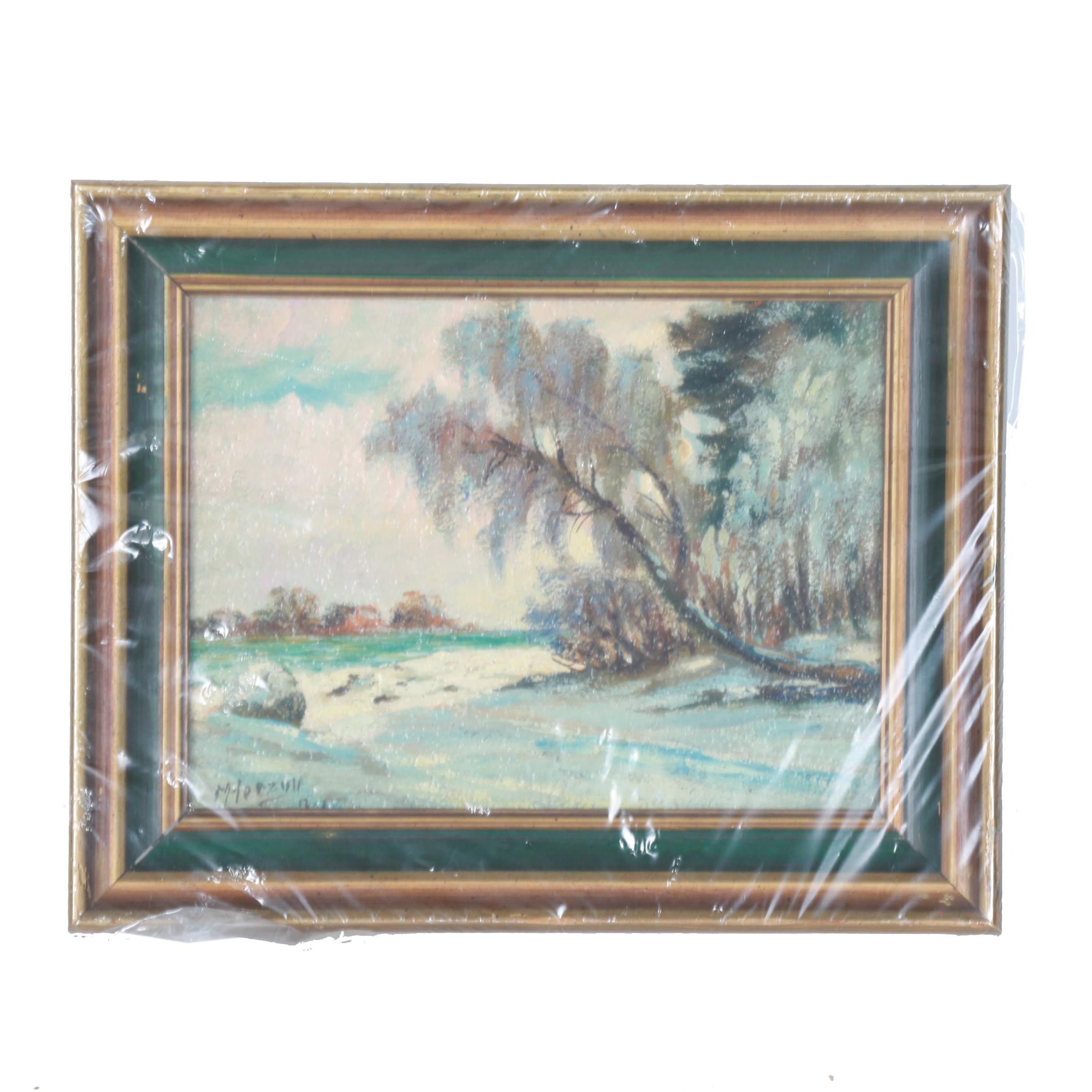 Oil on Canvas Lakeside Landscape by Max Herzog