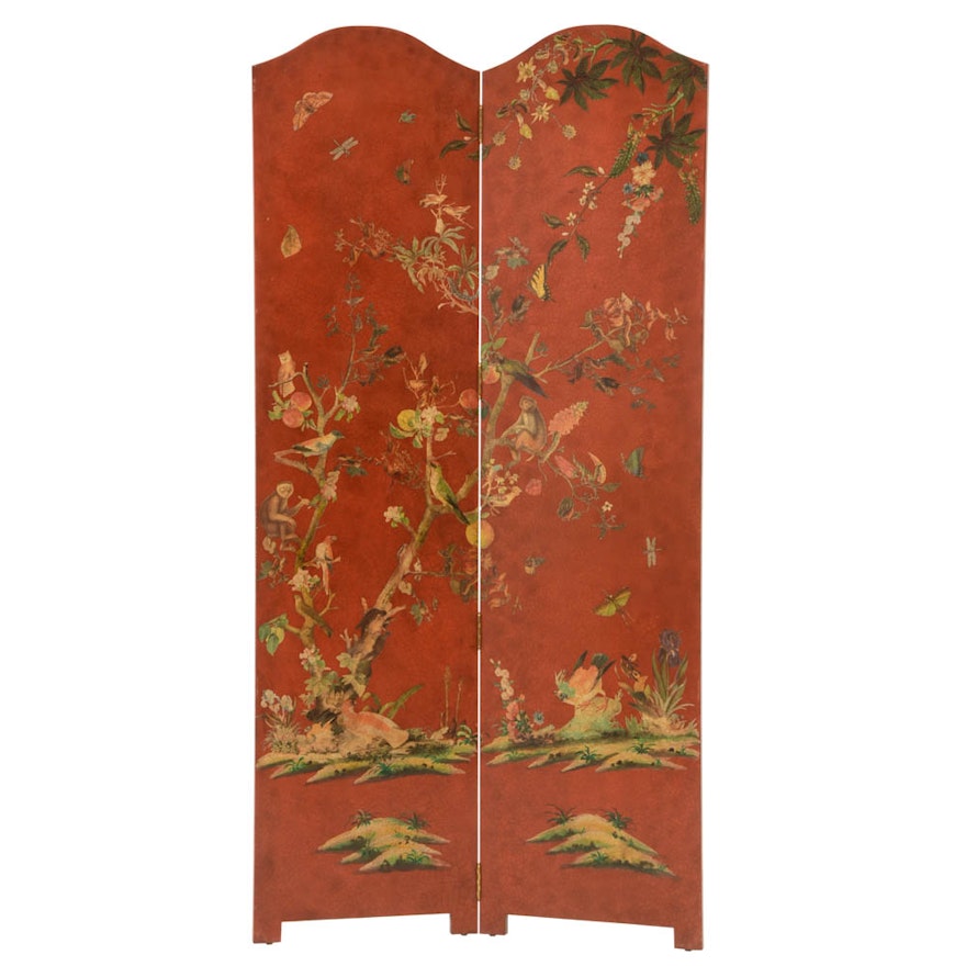 Lillian August Screen Room Divider in Brick Red with Multi-Color