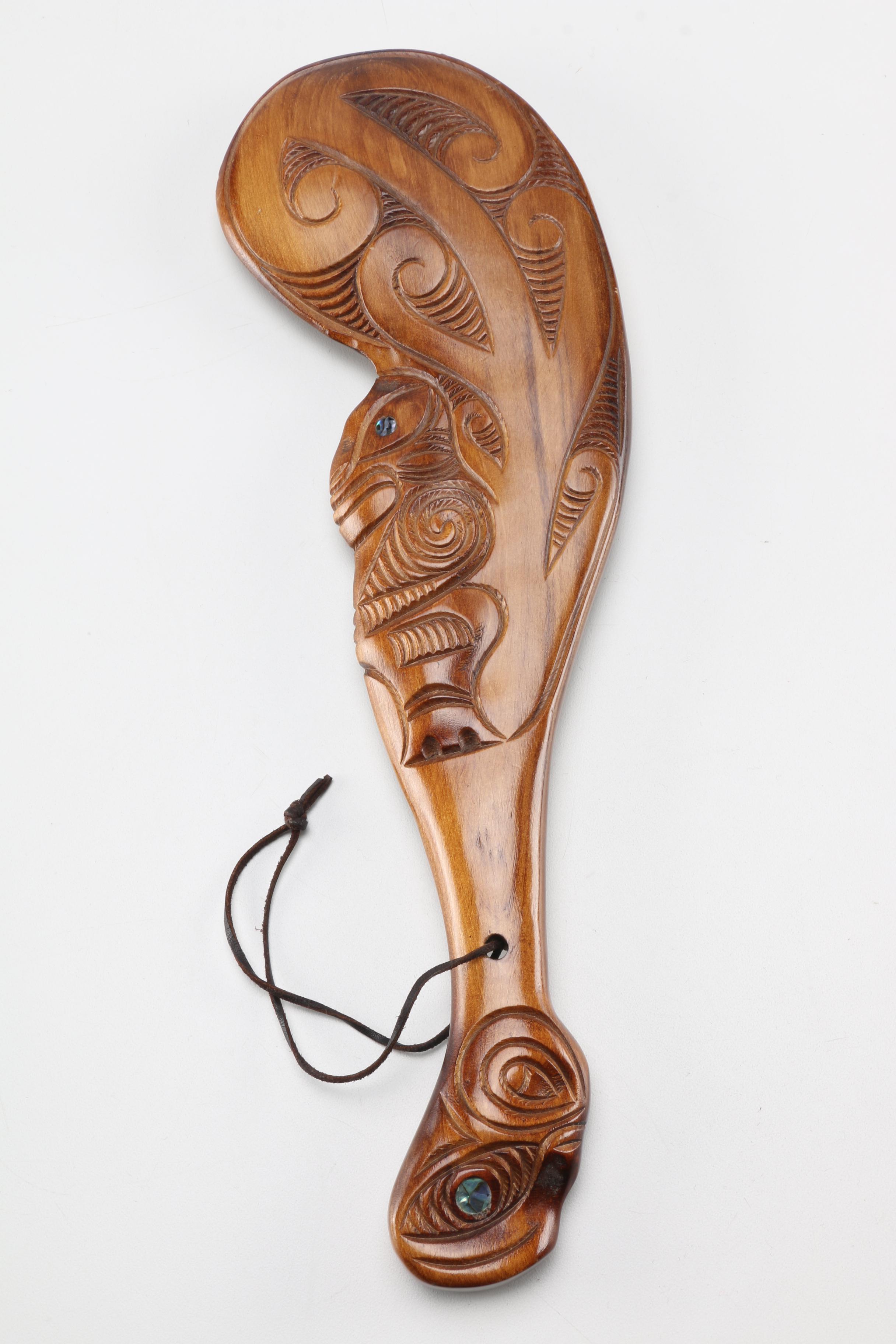 Carved Wooden Club After a Maori Wahaika
