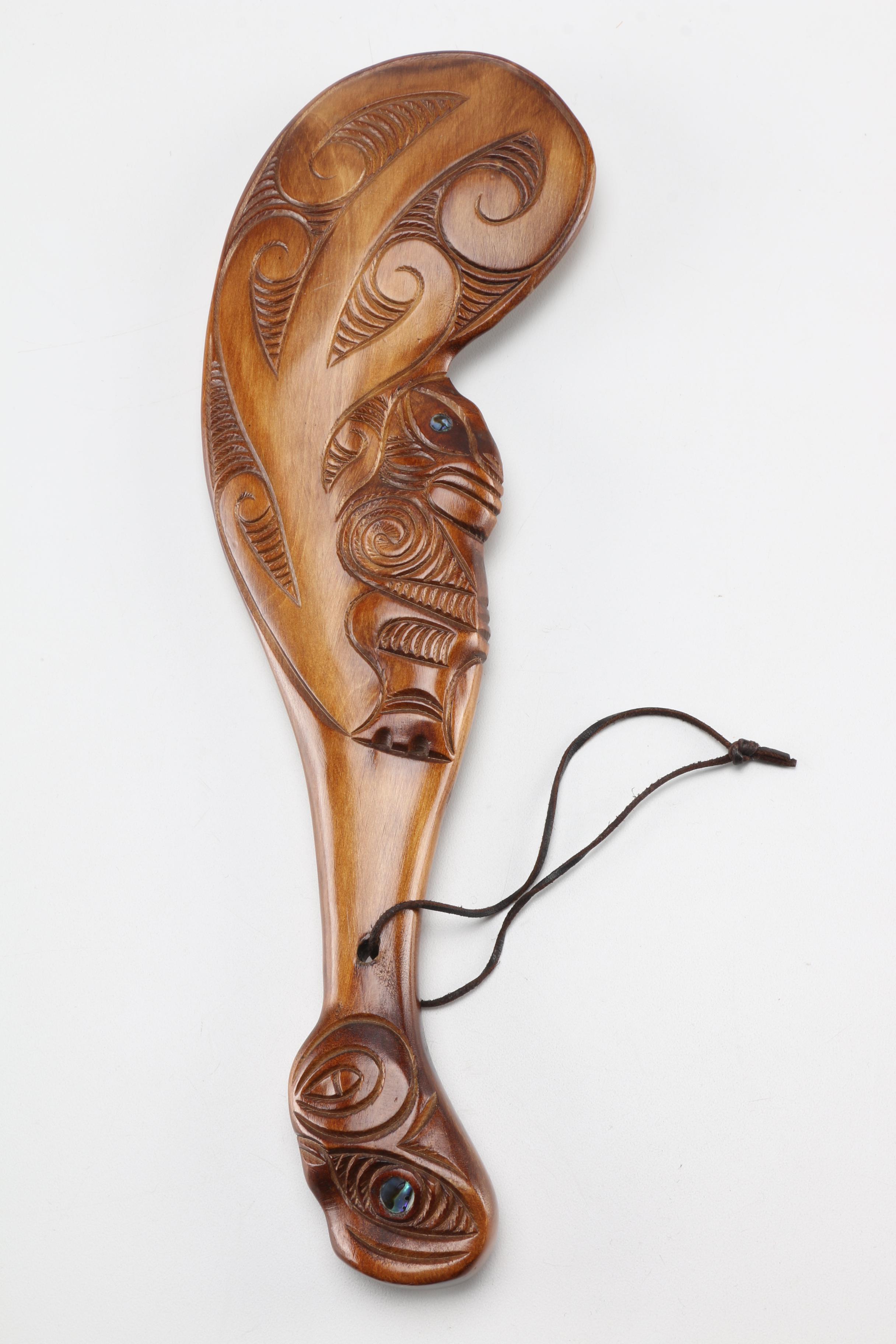 Carved Wooden Club After a Maori Wahaika