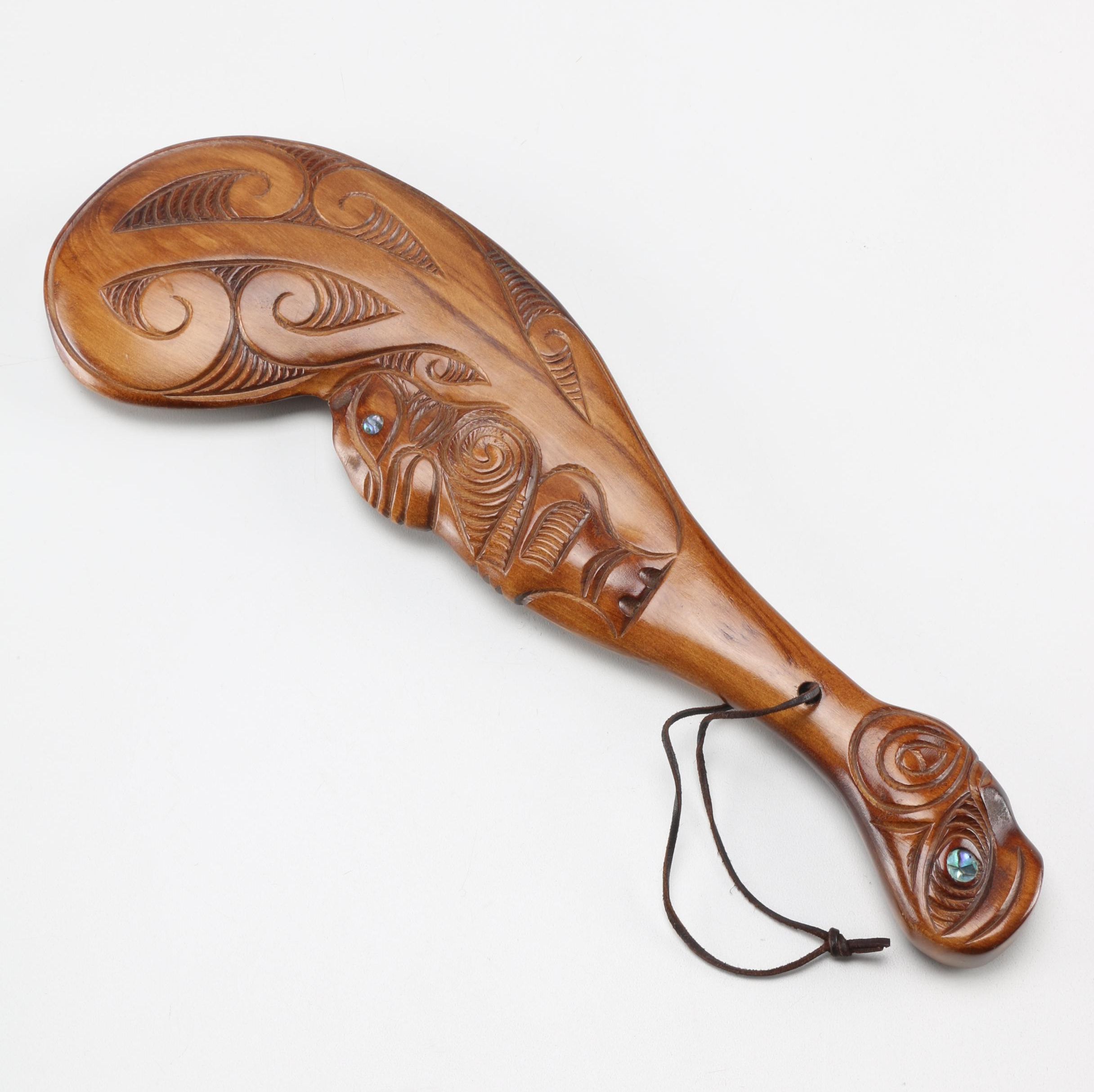 Carved Wooden Club After a Maori Wahaika