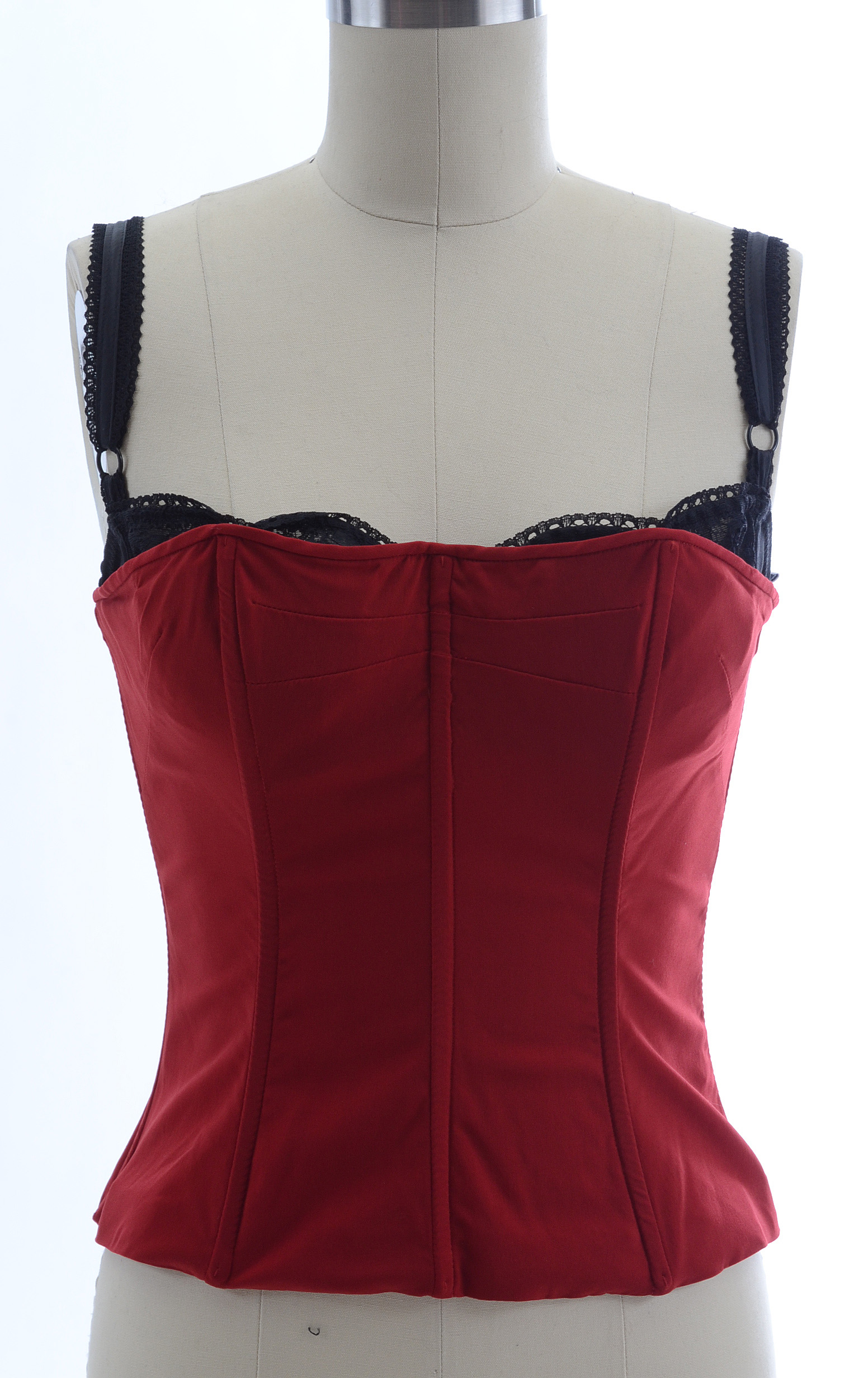 Dolce & Gabbana Crimson Red and Black Lace Bustier Top