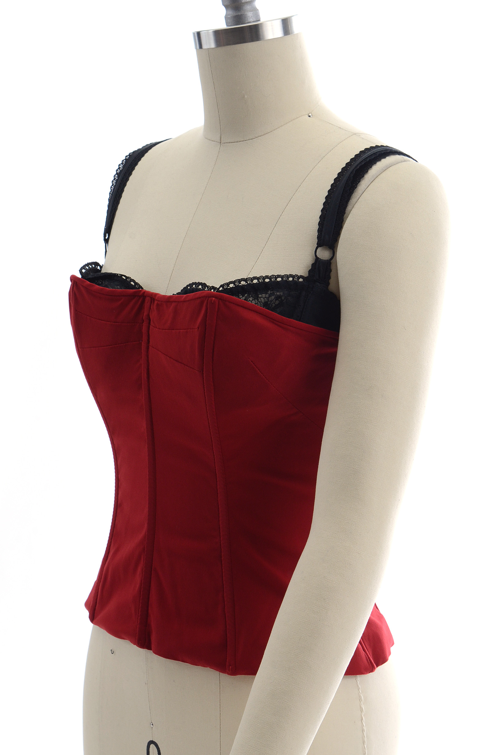 Dolce & Gabbana Crimson Red and Black Lace Bustier Top