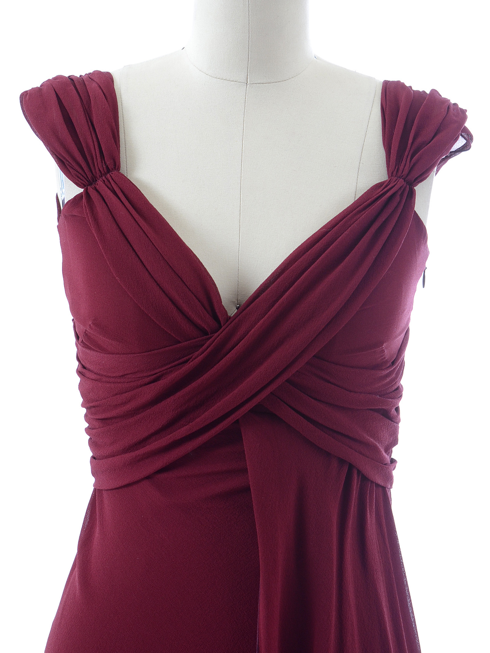 Valentino Cabernet Silk Chiffon Ruched Sleeveless Dress