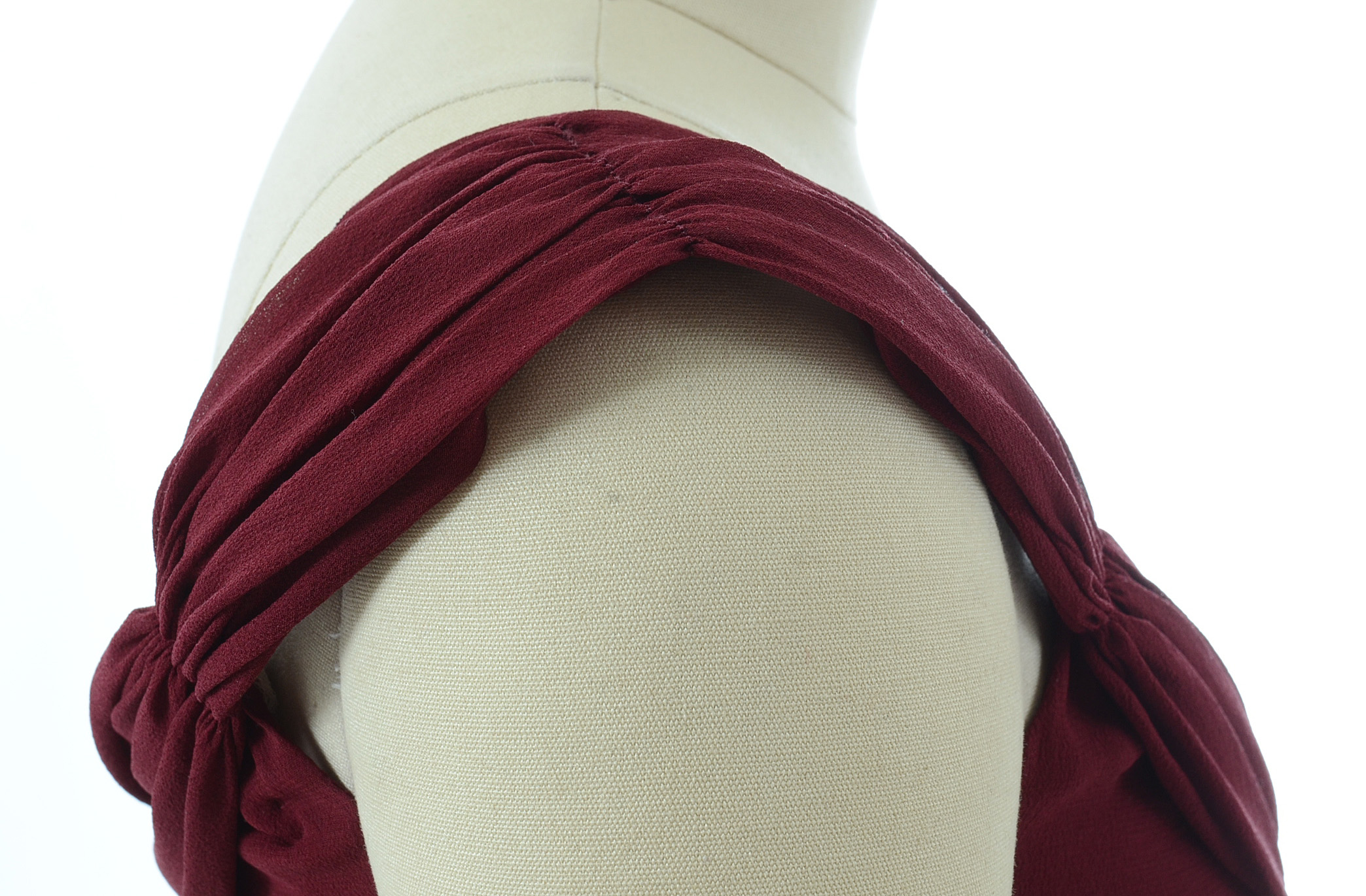 Valentino Cabernet Silk Chiffon Ruched Sleeveless Dress