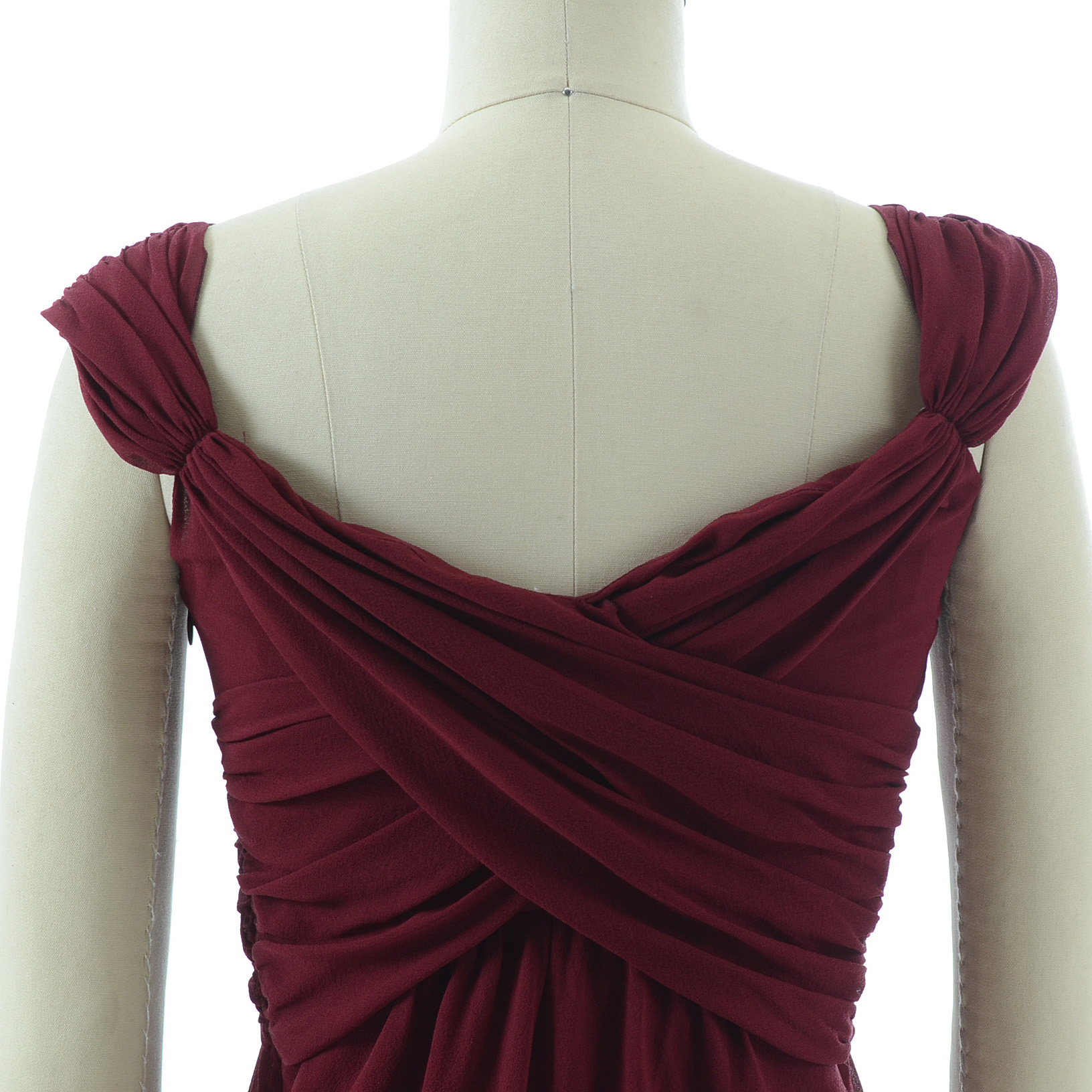Valentino Cabernet Silk Chiffon Ruched Sleeveless Dress