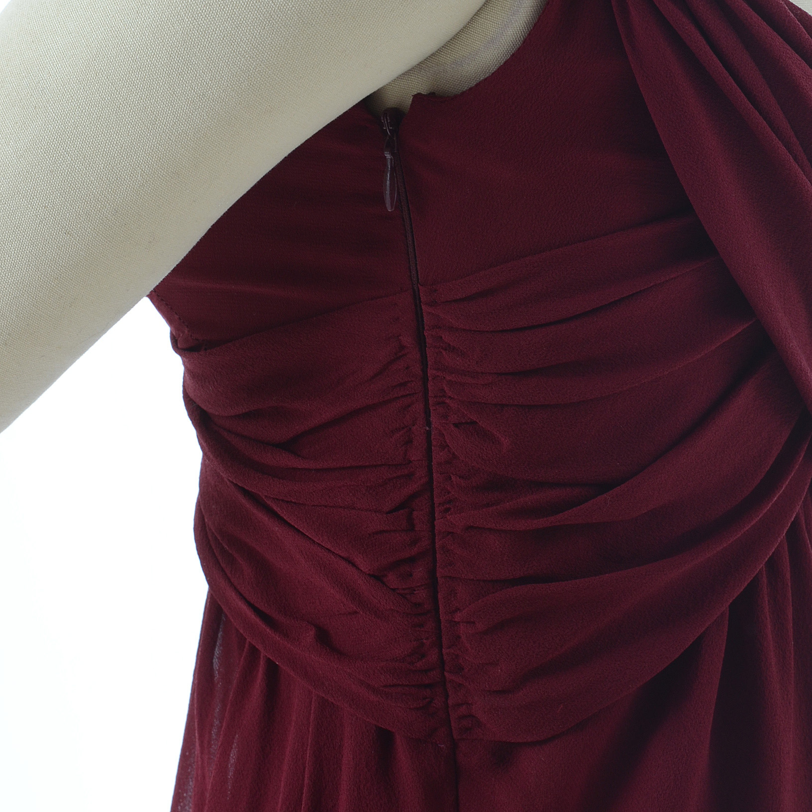 Valentino Cabernet Silk Chiffon Ruched Sleeveless Dress