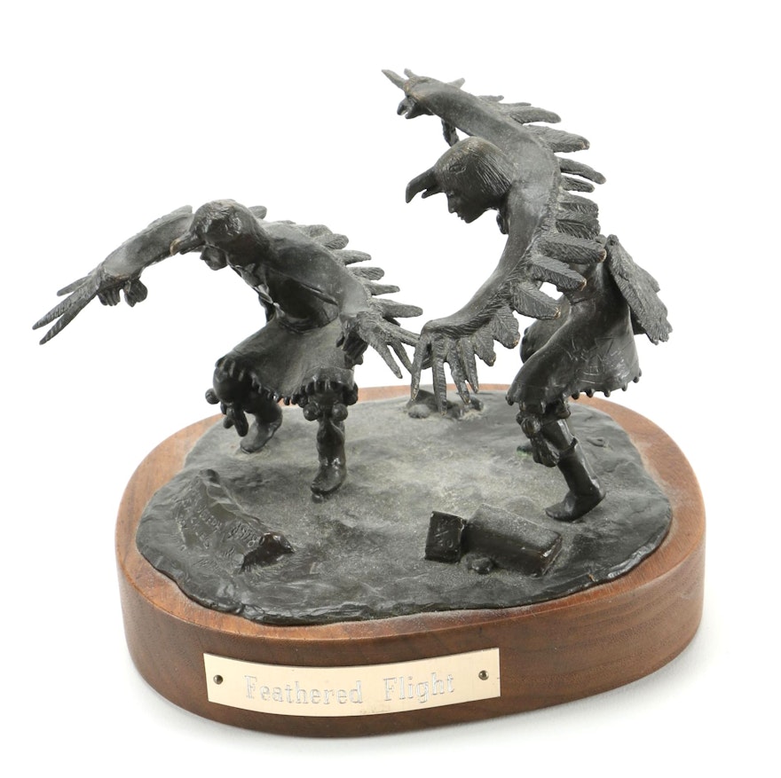 Paul Speckled Rock "Feathered Fight" Bronze Sculpture