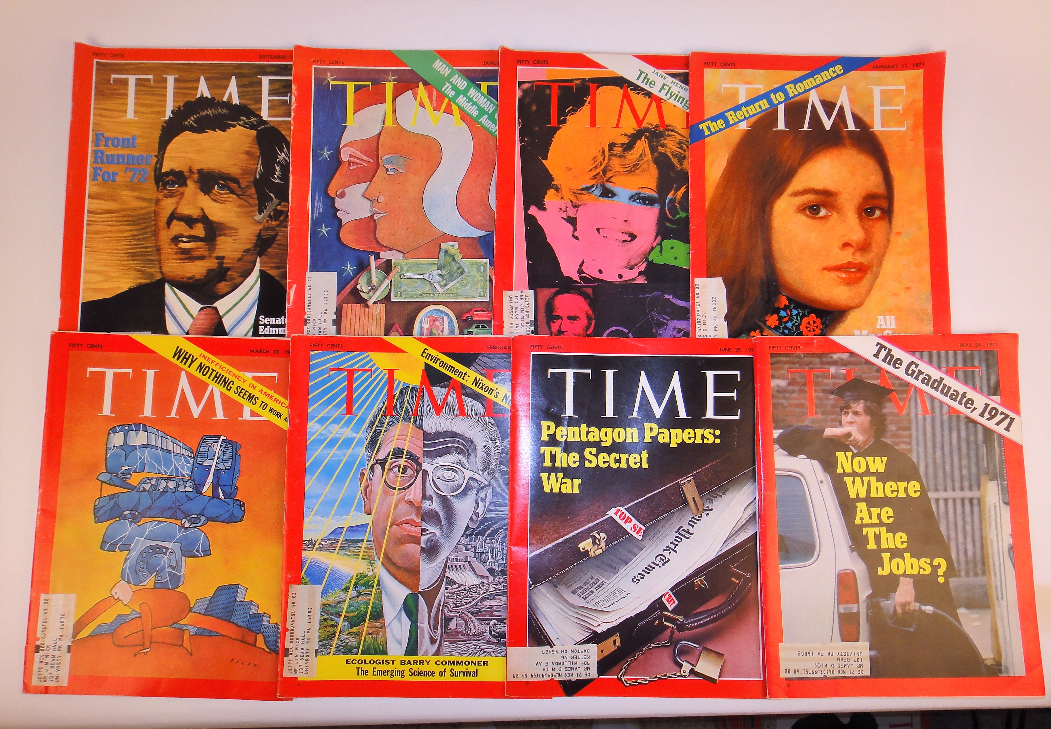 Vintage 1960s and 1970s Time Magazines