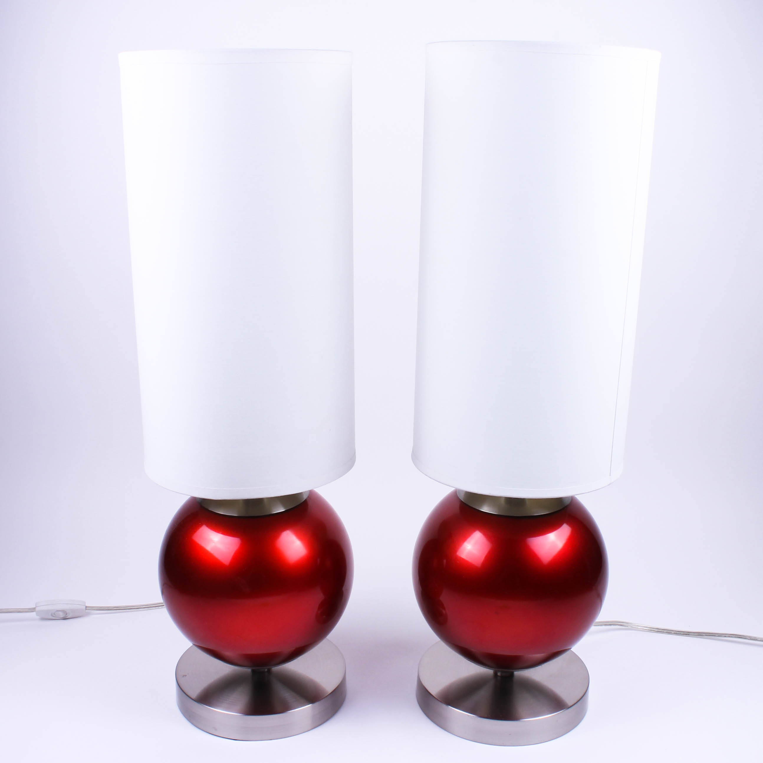 Pair of Contemporary Red and Silver Metal Lamps