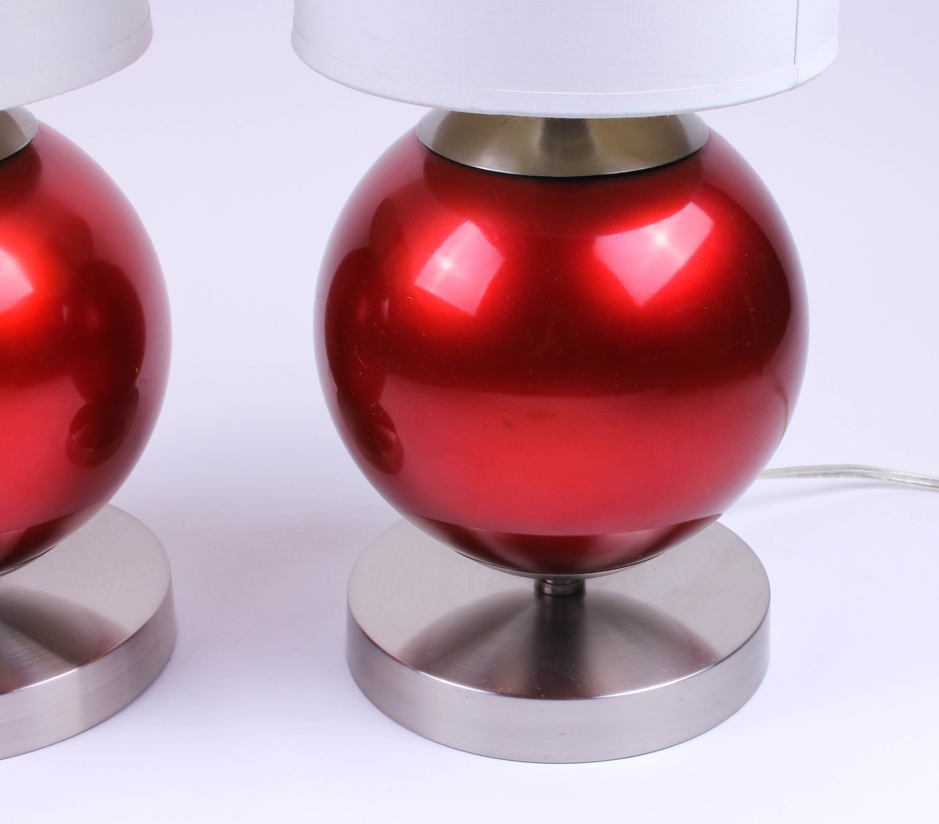 Pair of Contemporary Red and Silver Metal Lamps