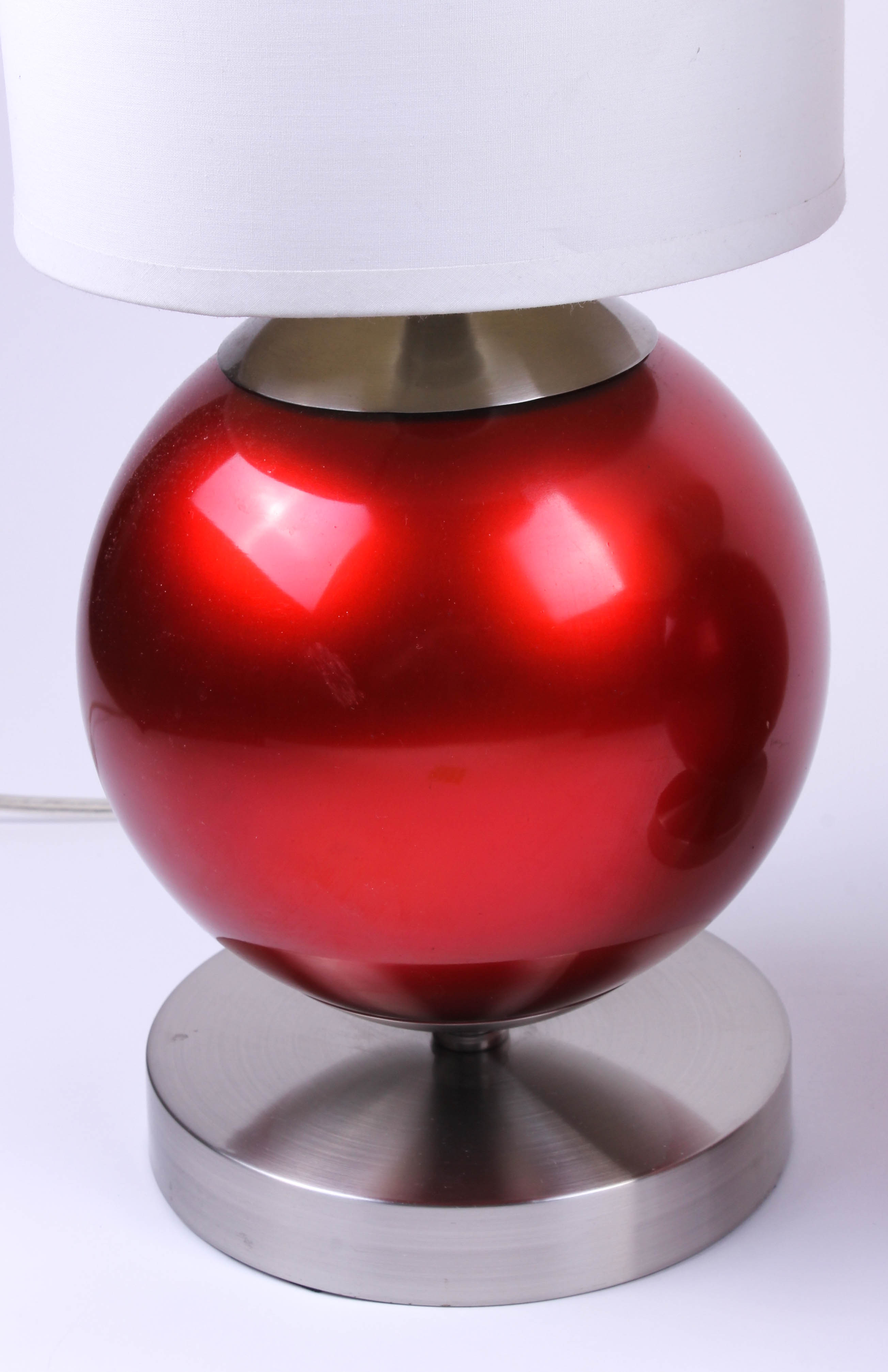 Pair of Contemporary Red and Silver Metal Lamps