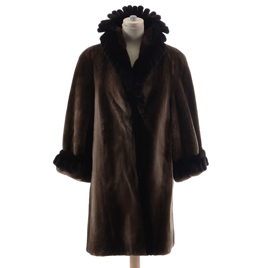 Luxurious Exclusive Vintage Birger Christensen Natural Reserve Fine Sheared Beaver and Ranch Mink Fur Coat Trimmed in Mink Tails