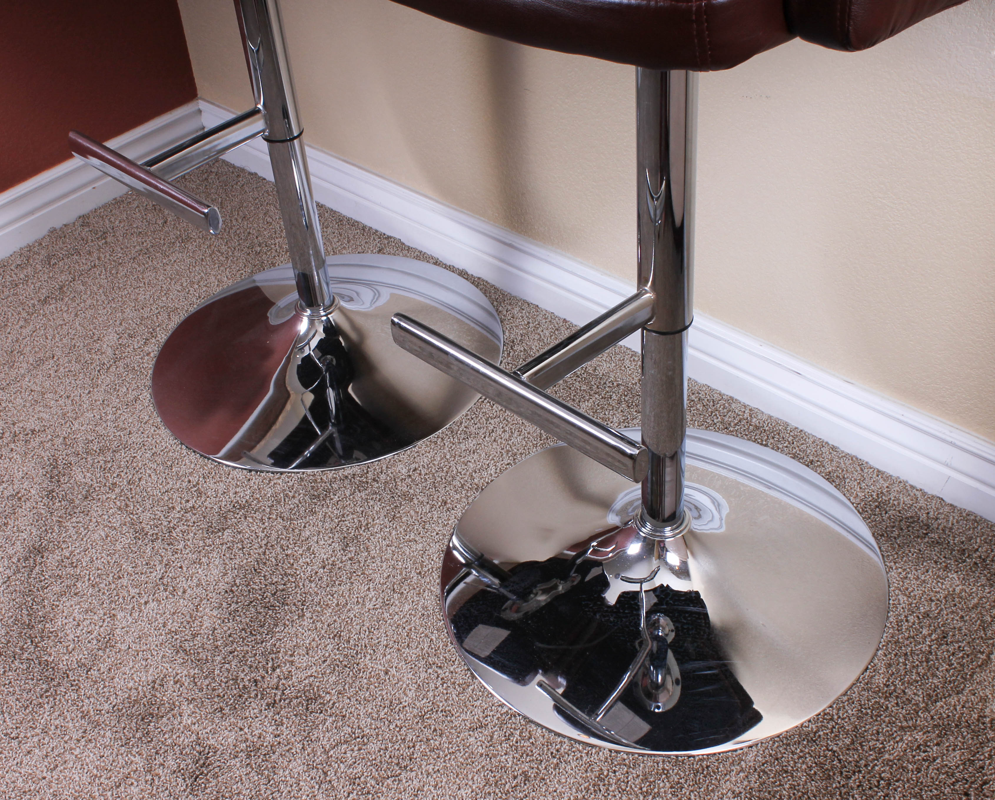Pair of Chrome and Faux Leather Bar Stools