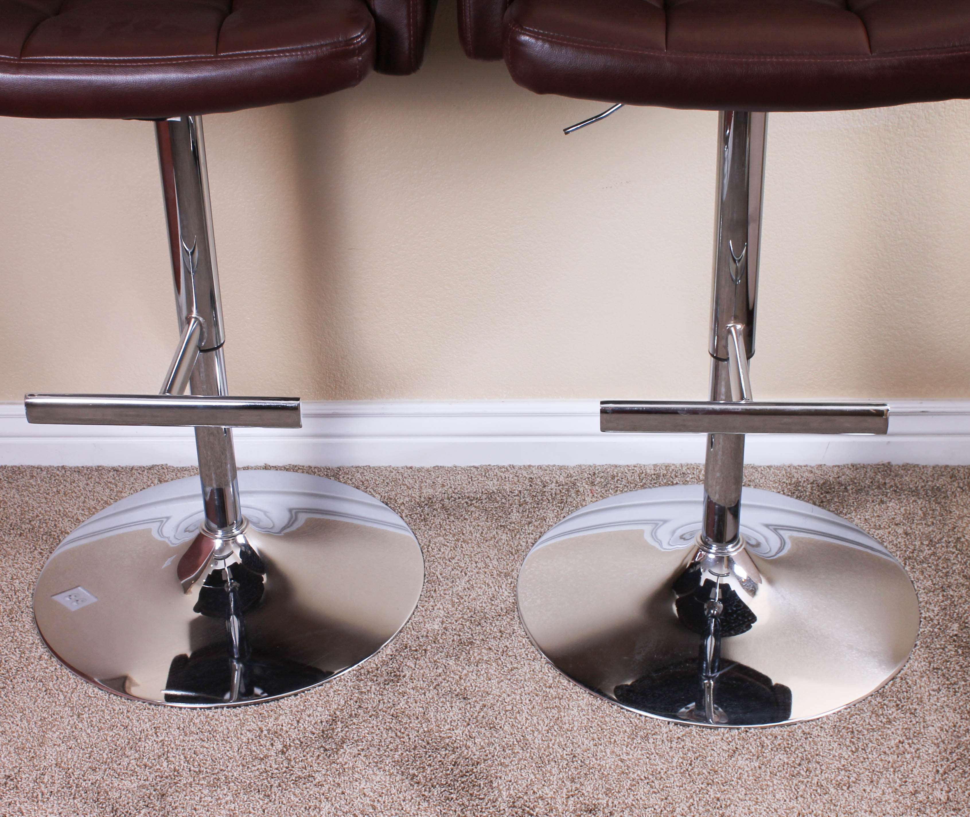 Pair of Chrome and Faux Leather Bar Stools