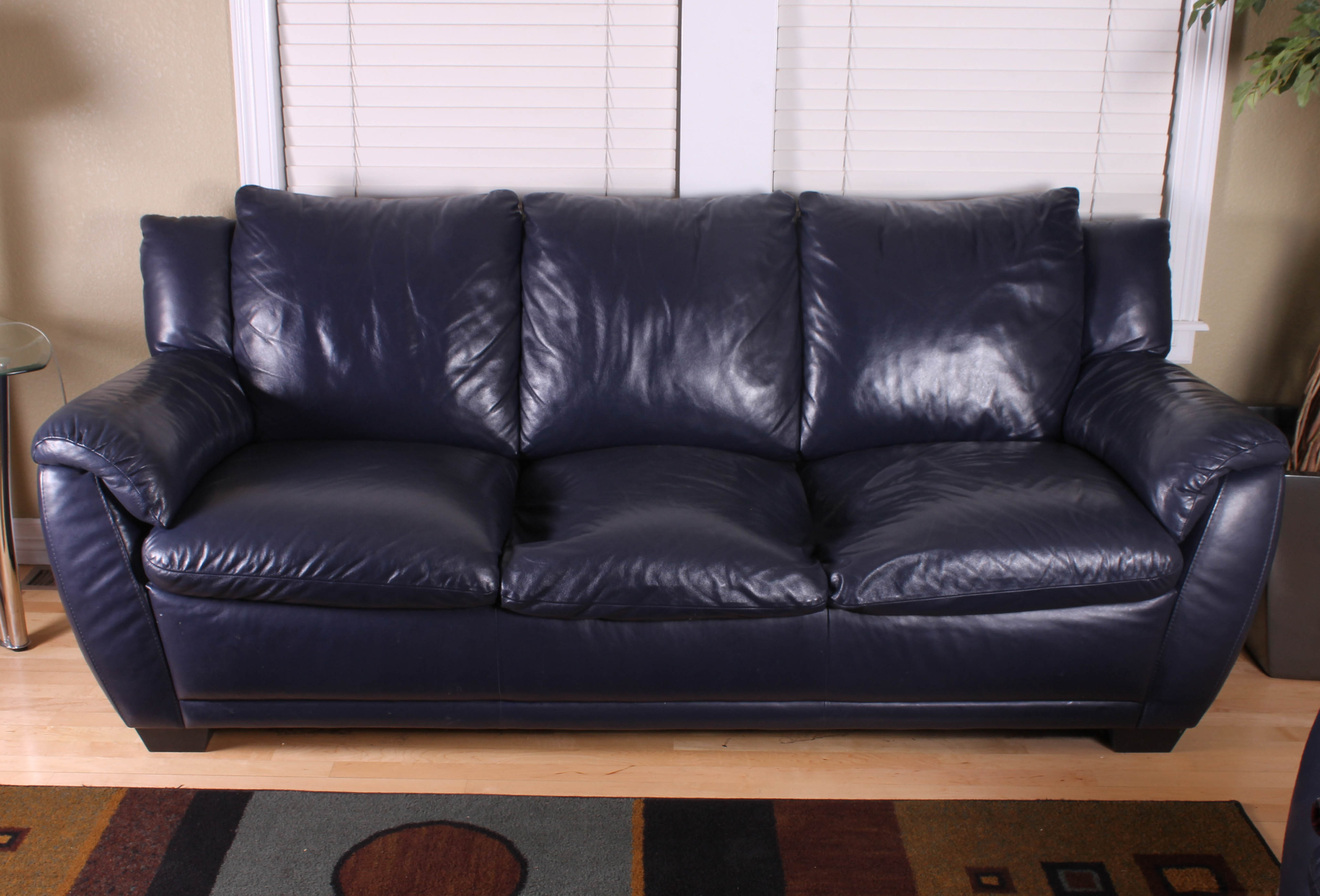 Dark Blue Faux Leather Sofa by Editions