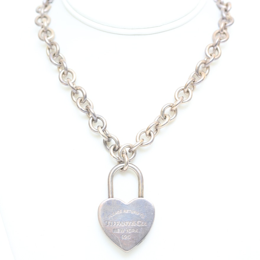 Sterling Silver Tiffany & Co Heart Lock Necklace