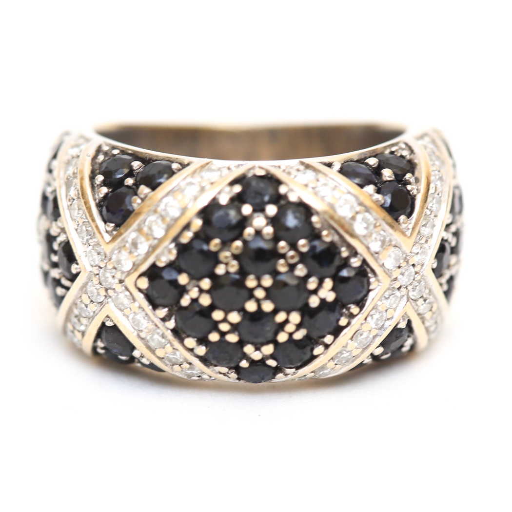 Techline 18K Gold Ring With Diamonds and Sapphires