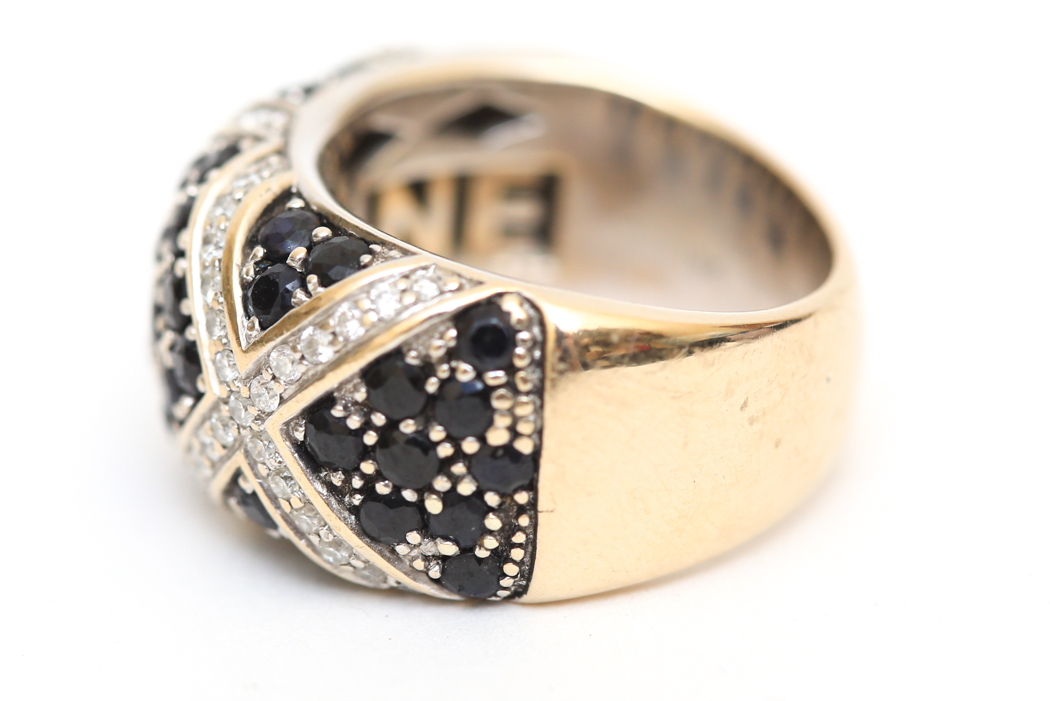 Techline 18K Gold Ring With Diamonds and Sapphires