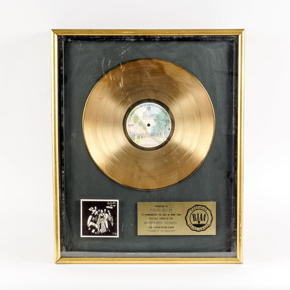Warner Bros.' Alice Cooper "Love it to Death" Gold Record Award