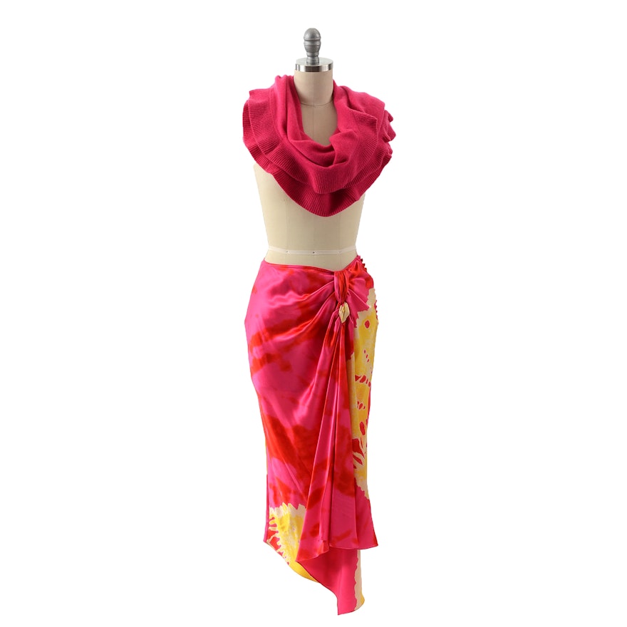 Christian Dior Dyed Silk Skirt and Fuschia Pink Cashmere Wrap