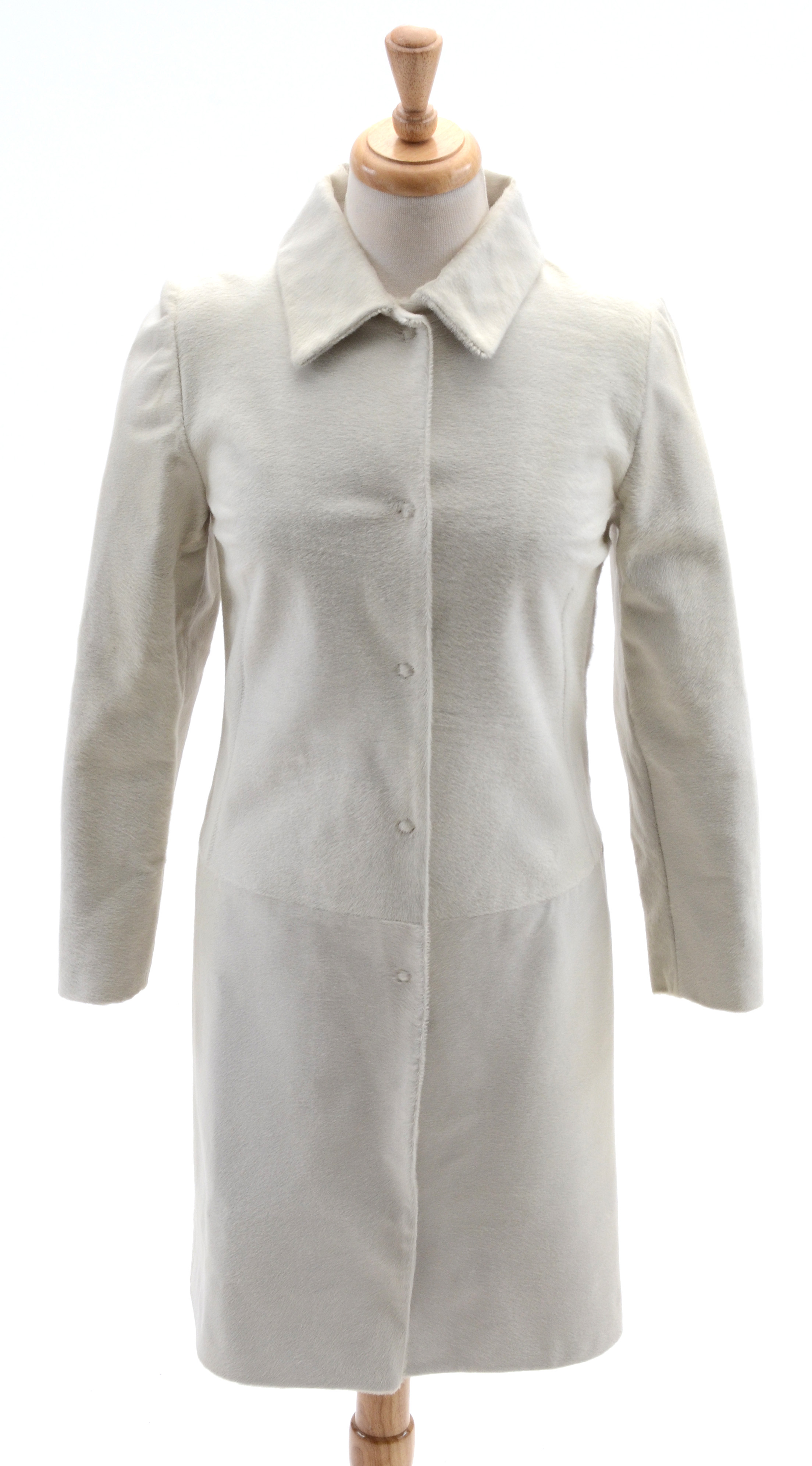 Dolce & Gabbana White Pony Skin Leather and Leopard Print Coat