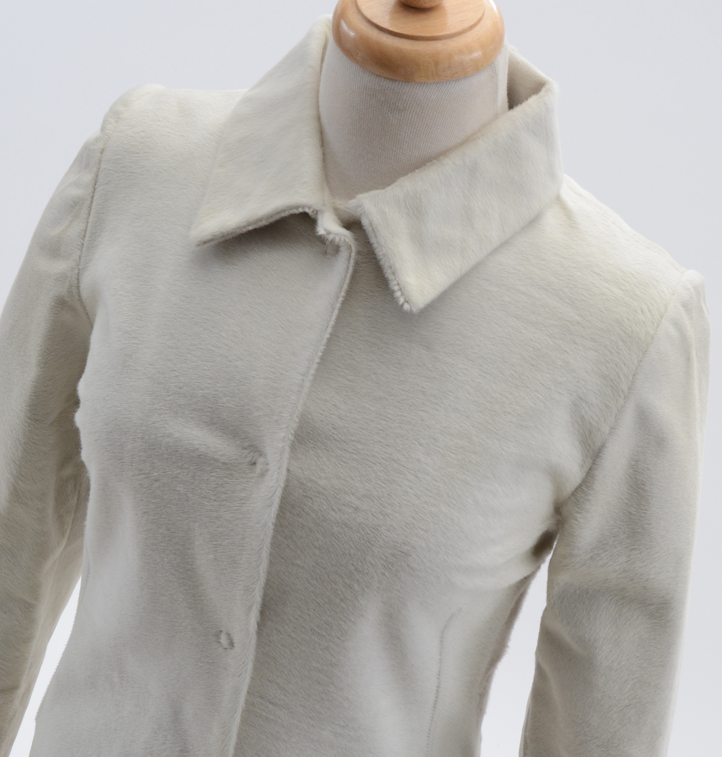 Dolce & Gabbana White Pony Skin Leather and Leopard Print Coat