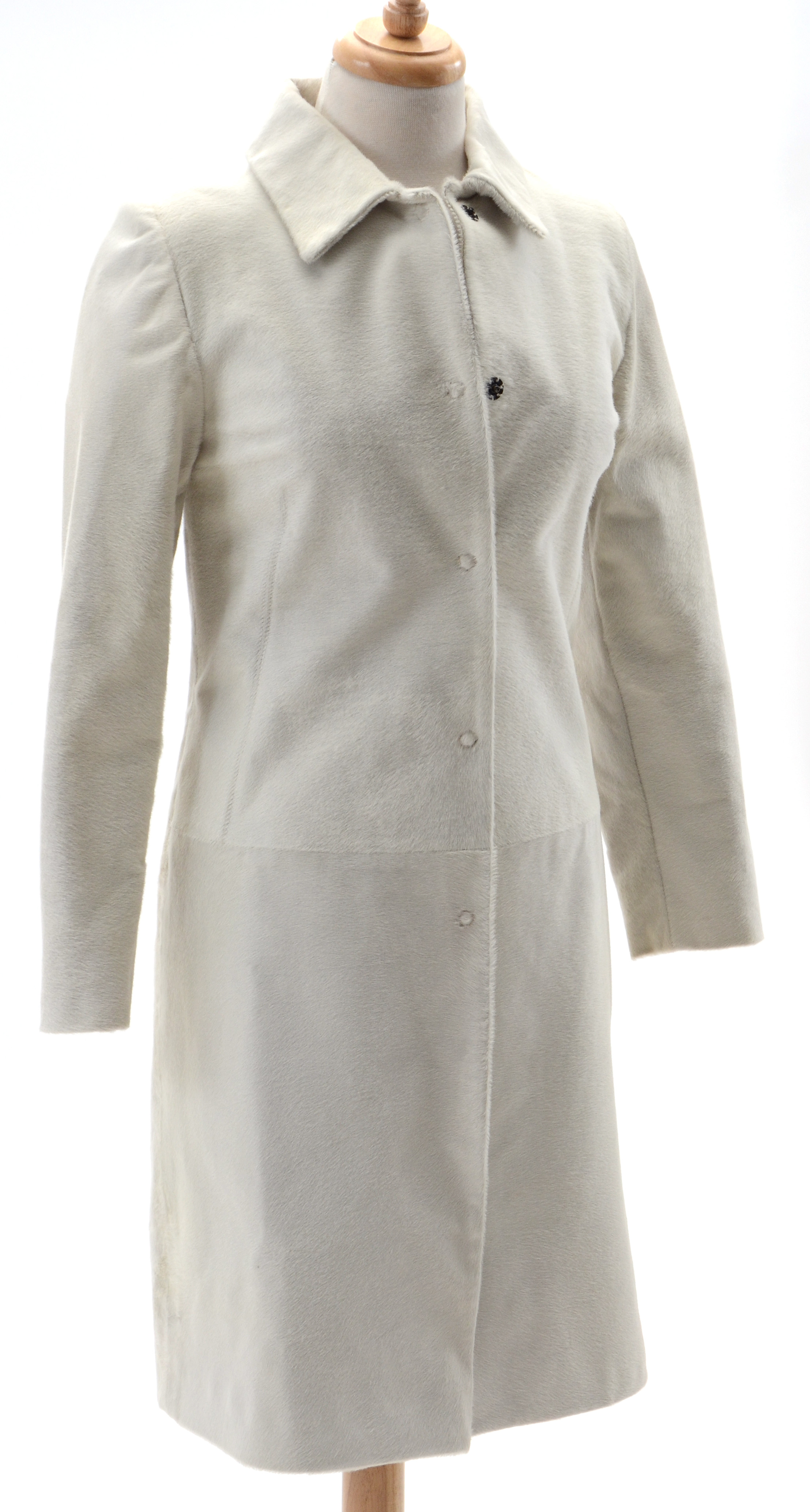 Dolce & Gabbana White Pony Skin Leather and Leopard Print Coat