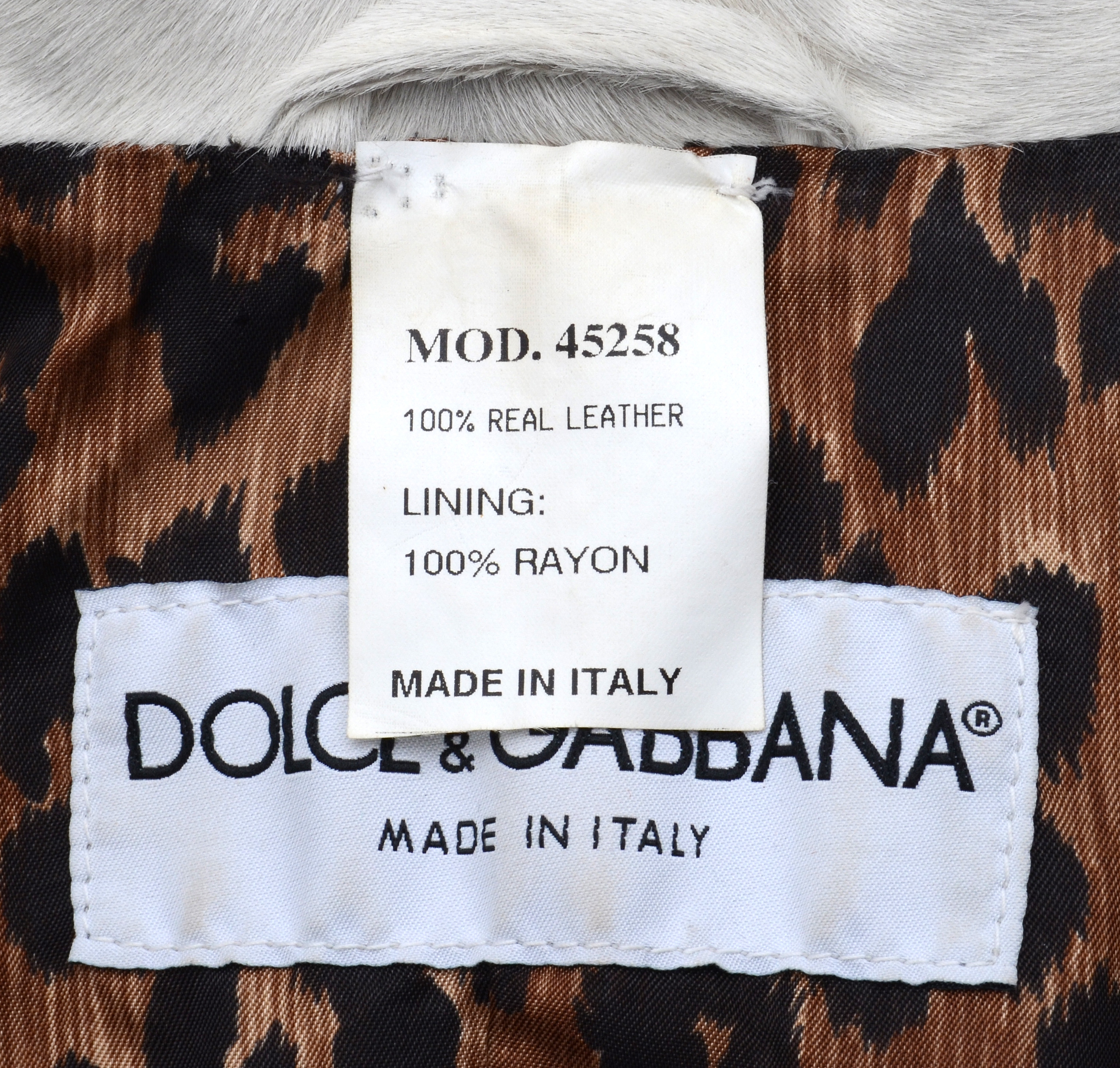 Dolce & Gabbana White Pony Skin Leather and Leopard Print Coat
