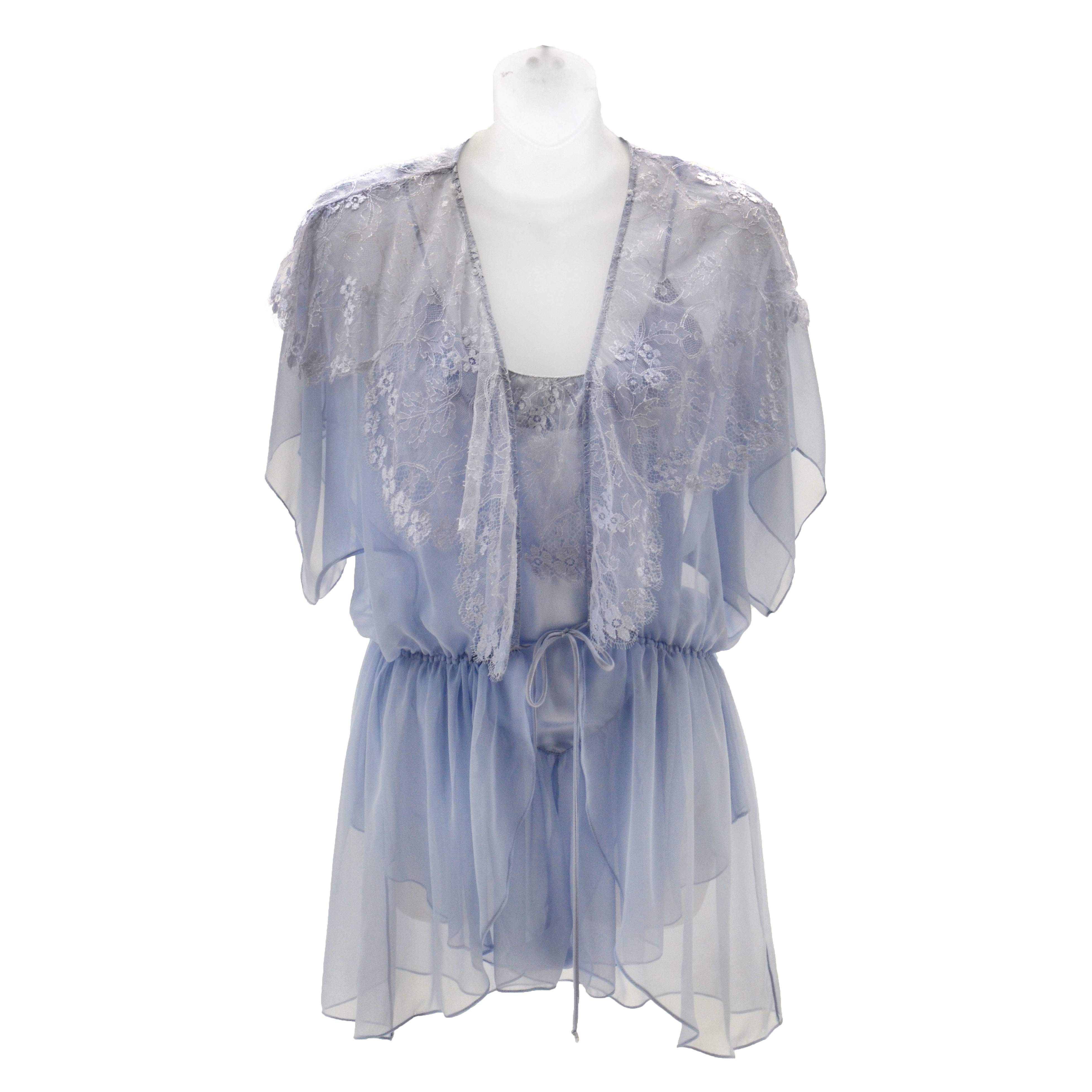 Susan's Jonquil Baby Blue Satin and Lace Teddy and Short Wrap Robe worn on the ABC Daytime Soap Opera "All My Children"