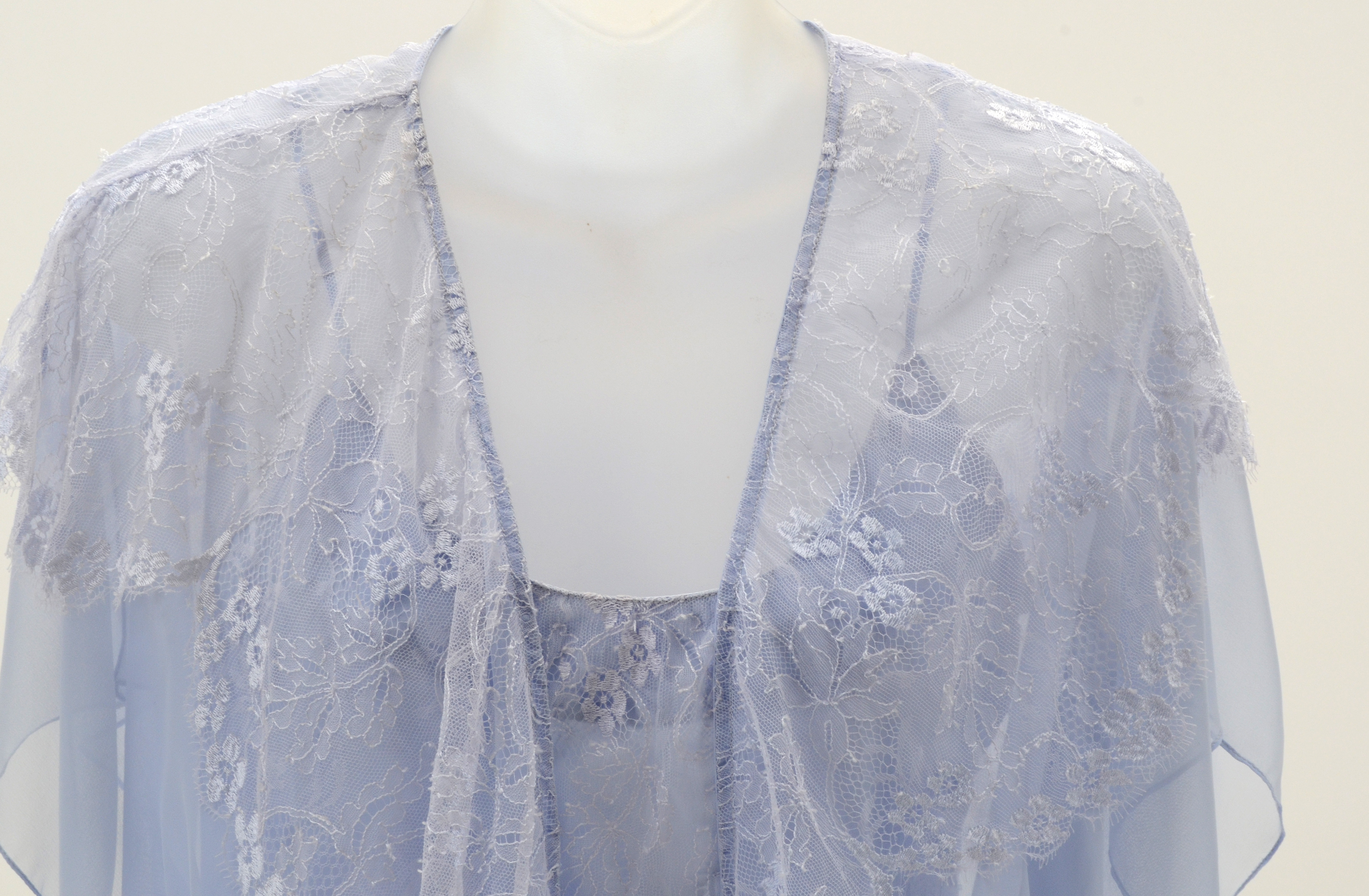 Susan's Jonquil Baby Blue Satin and Lace Teddy and Short Wrap Robe worn on the ABC Daytime Soap Opera "All My Children"