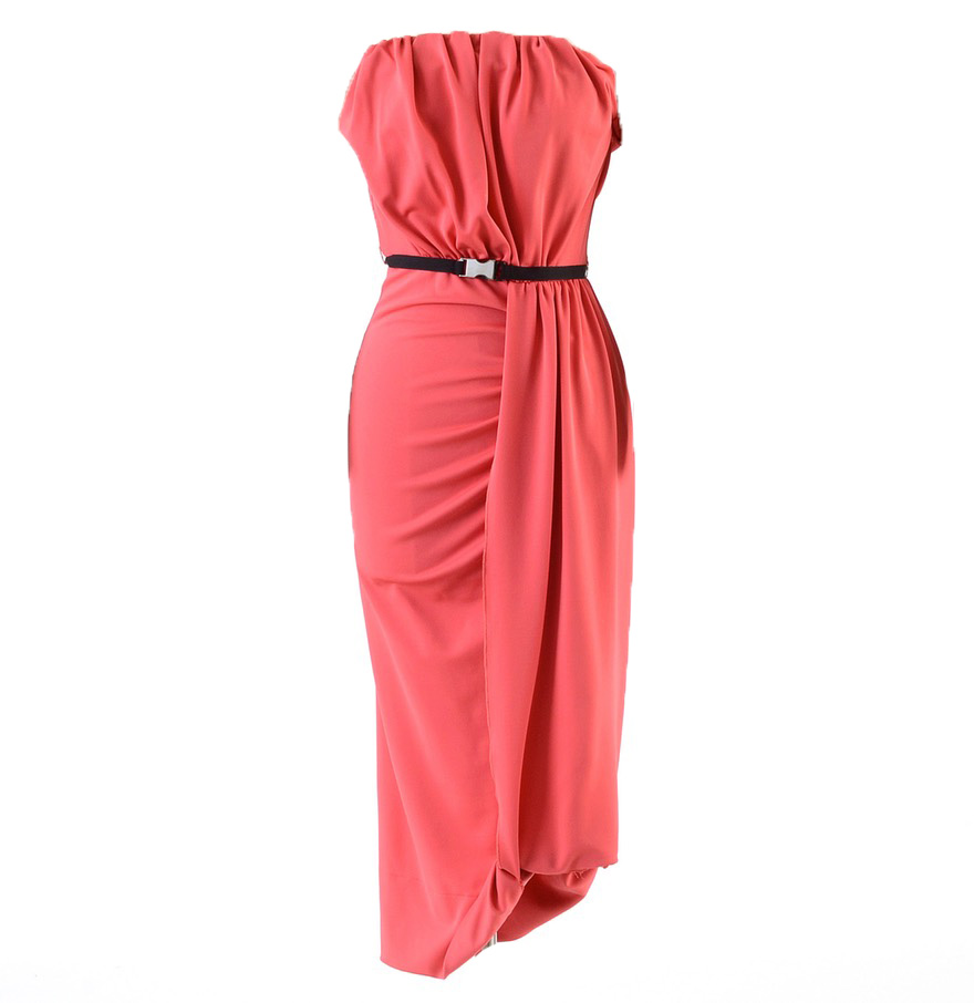 Prada Jersey Cady Strapless Dress in Tamaris Pink with Signature Black Grosgrain Ribbon Belt