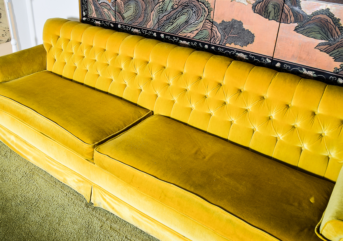 Vintage Mustard Yellow Velvet Couch
