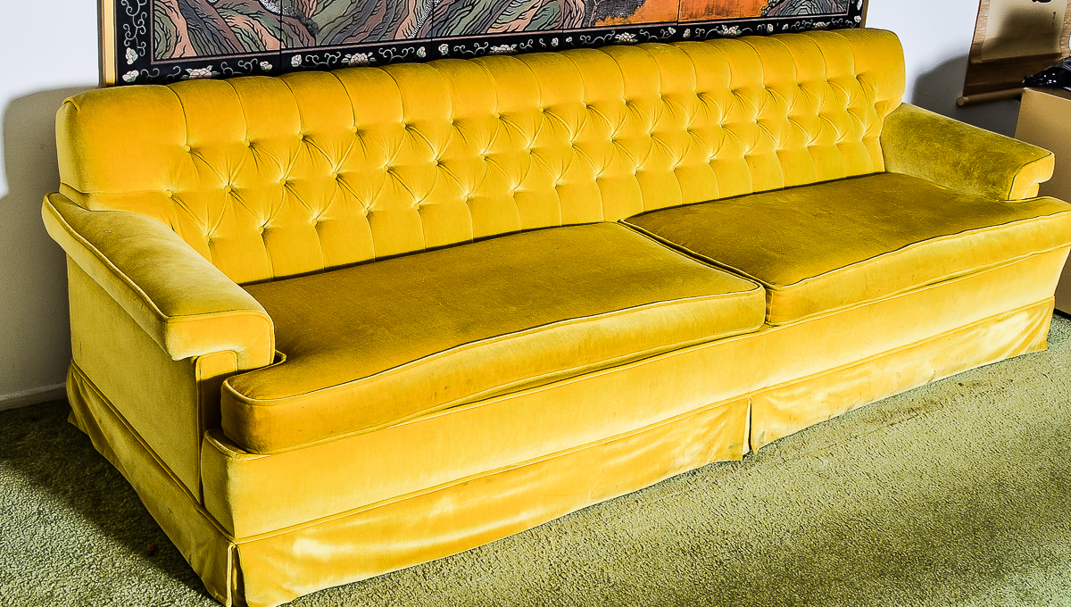 Vintage Mustard Yellow Velvet Couch