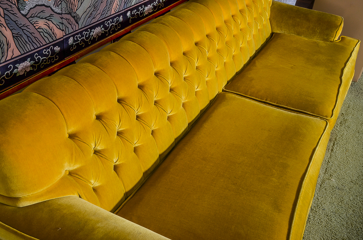 Vintage Mustard Yellow Velvet Couch