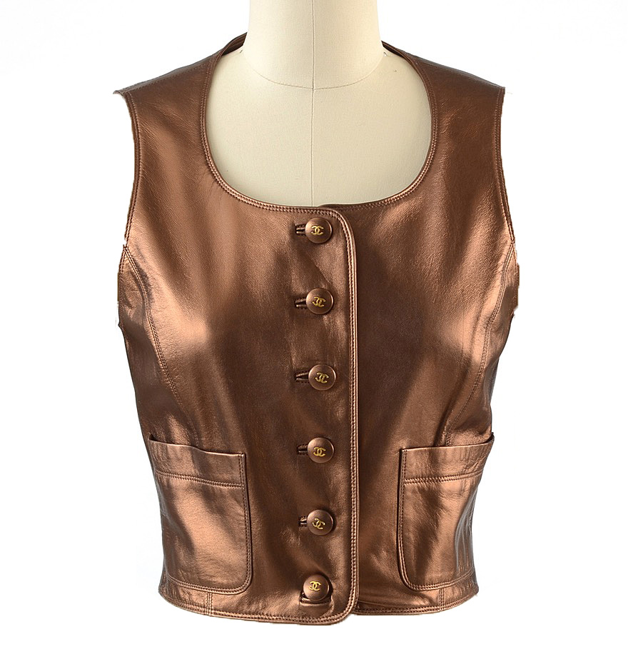 Chanel Boutique Bronze Lambskin Leather Vest