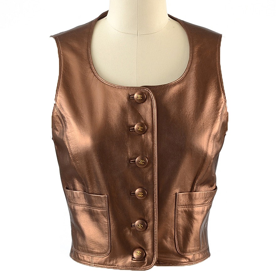 Chanel Boutique Bronze Lambskin Leather Vest