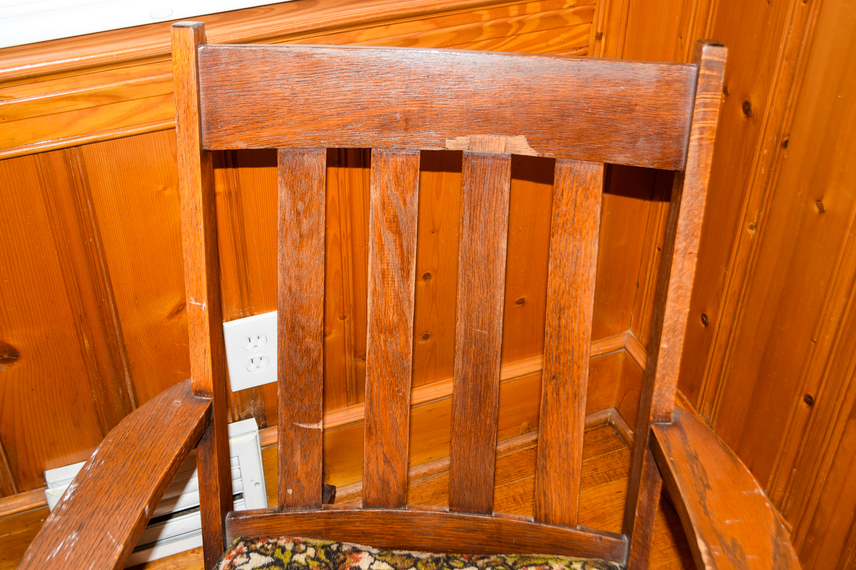 Vintage Mission Style Rocking Chair with Tapestry Seats