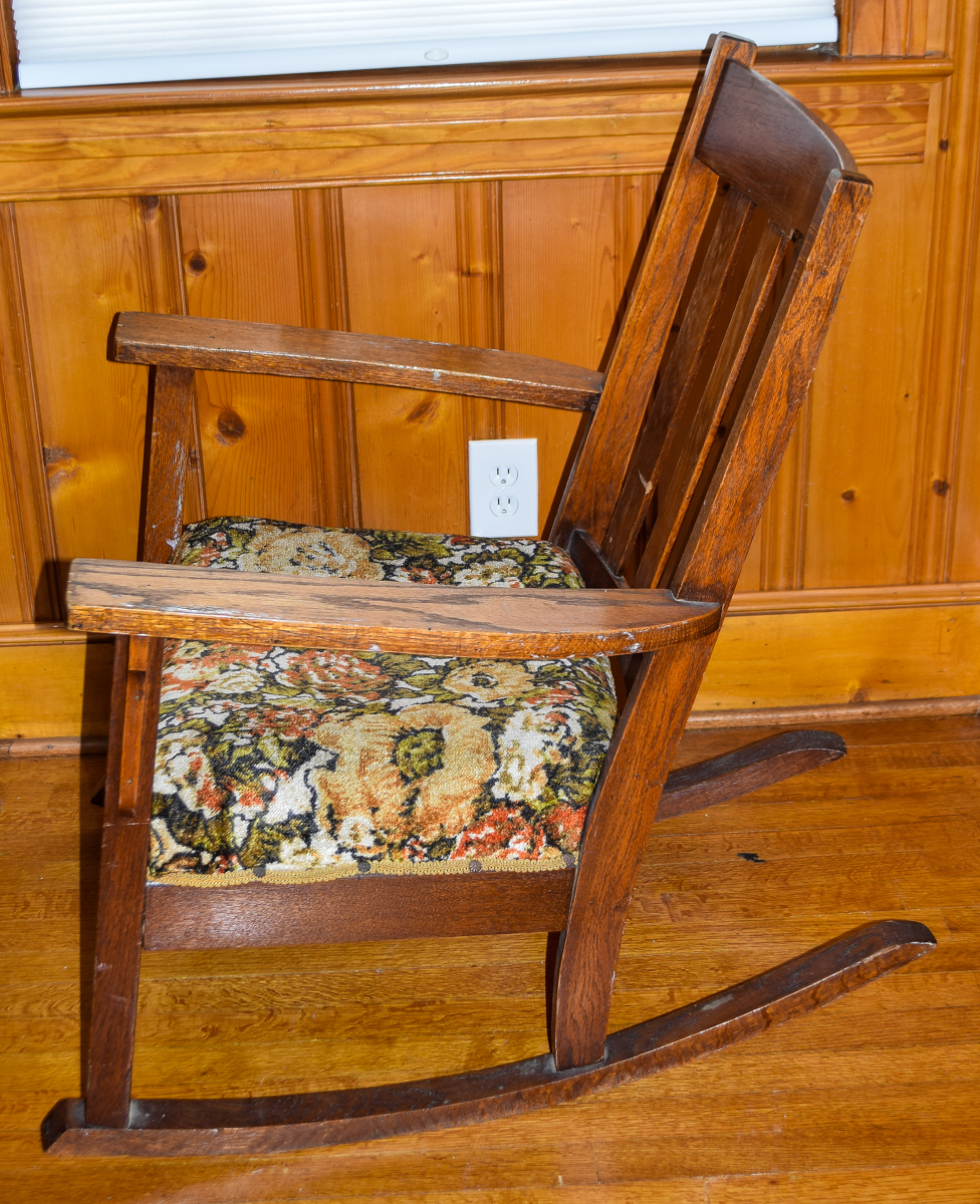 Vintage Mission Style Rocking Chair with Tapestry Seats